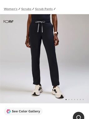 FORM Women's Black Scrub Pants with Gray Drawstring - Medium Tall